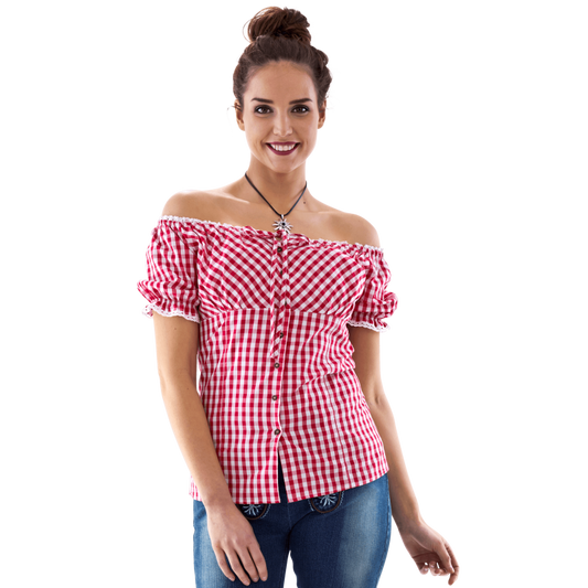 Rood-wit geruite carmenblouse, dames