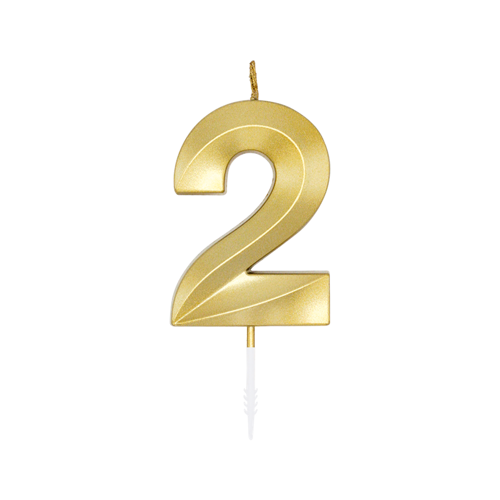 Gouden cijferkaars 2 van 6 cm op stokje
