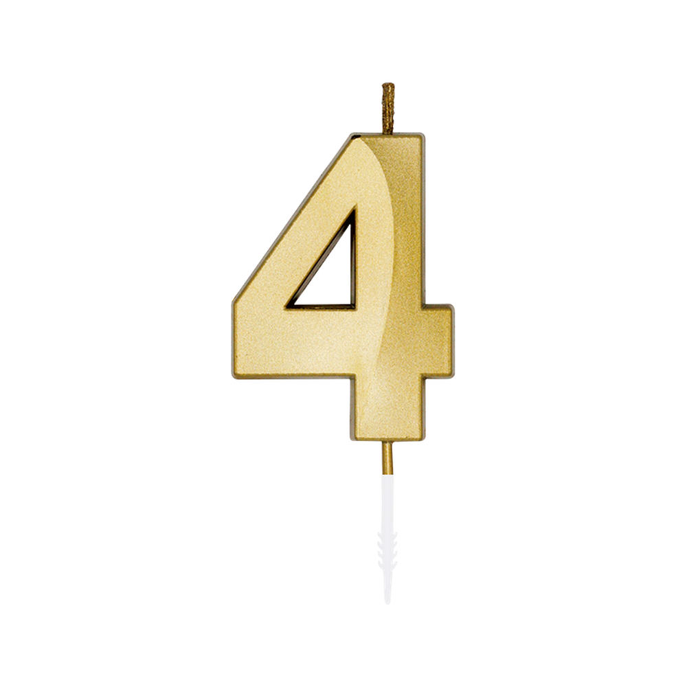 Gouden cijferkaars 4 van 6 cm op stokje