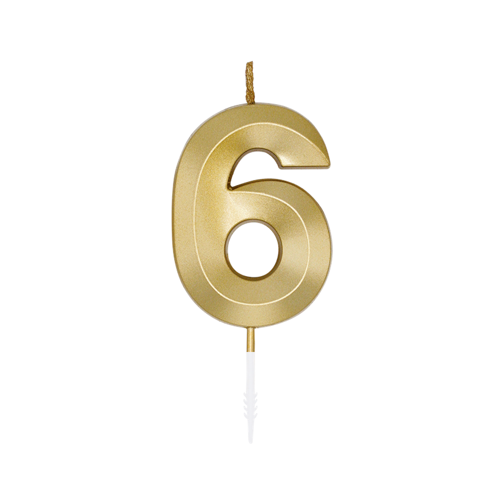 Gouden cijferkaars 6 van 6 cm op stokje