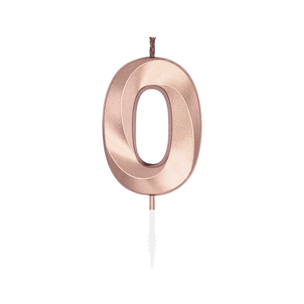 Roségouden cijferkaars 0 van 6 cm op stokje
