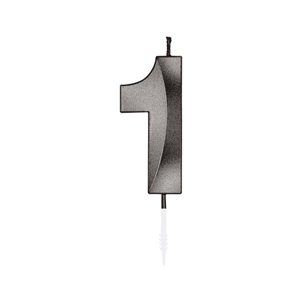Zwarte cijferkaars 1 van 6 cm op stokje