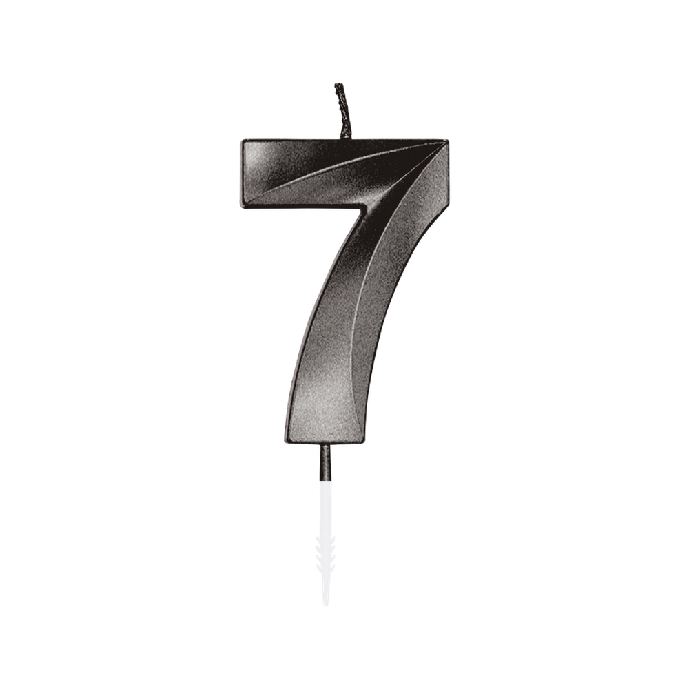 Zwarte cijferkaars 7 van 6 cm op stokje