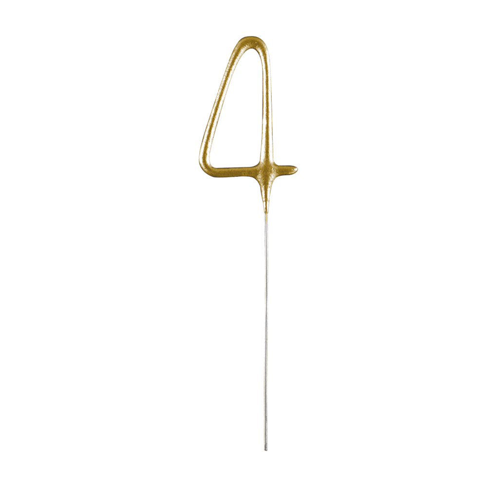 Goudkleurig cijfersterretje 4 van 16 cm voor op de taart