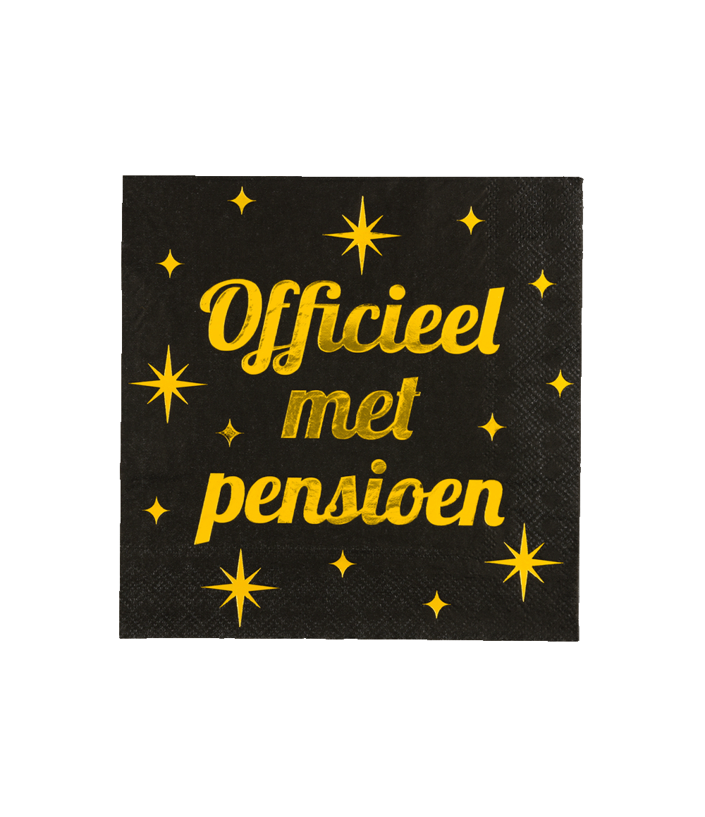 Servetten Officieel met pensioen zwart goud 16 stuks