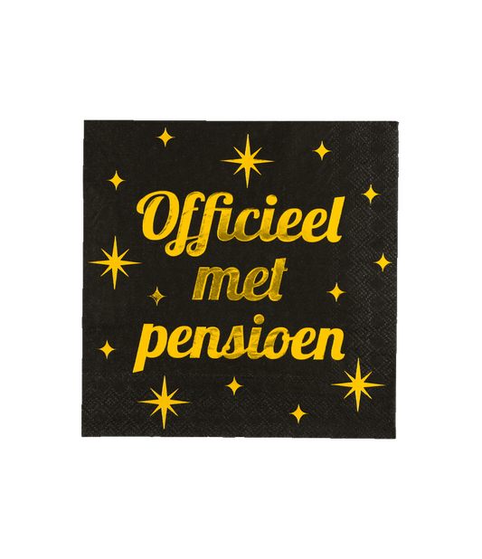 Servetten Officieel met pensioen zwart goud 16 stuks