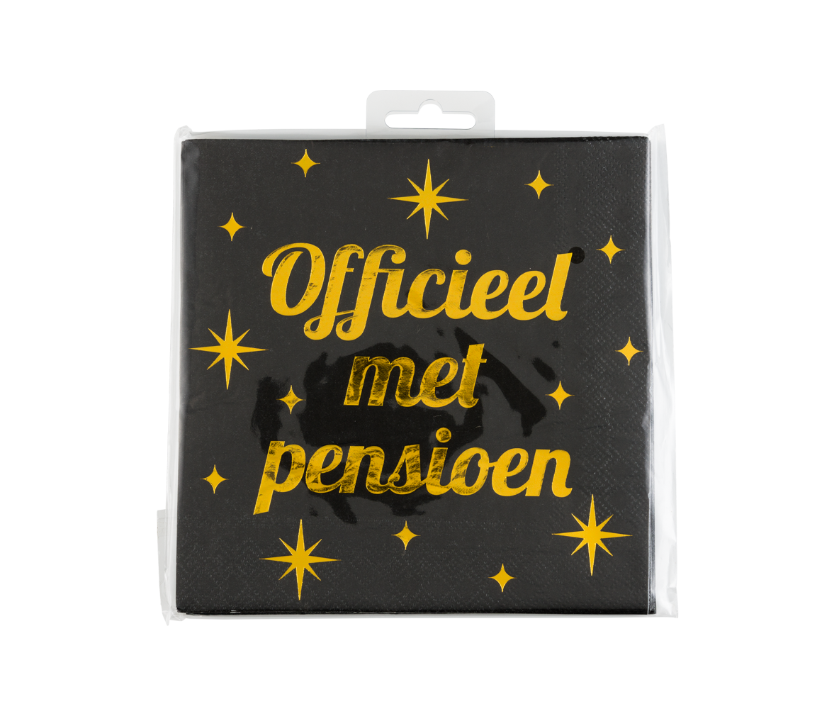 Servetten Officieel met pensioen zwart goud 16 stuks, foto 2