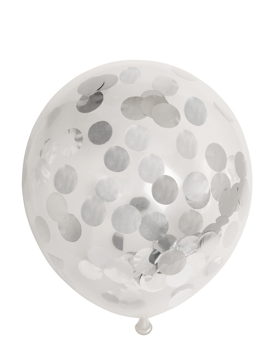 Confettiballonnen metallic confetti 30 cm (6 stuks) zilver