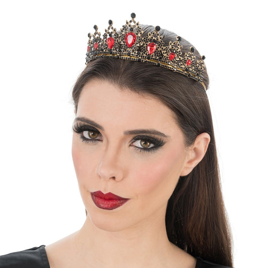 Tiara gotisch met rode en zwarte stenen