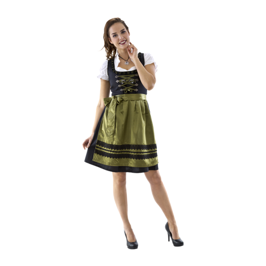 Zwart-olijfgroene dirndl met herten, driedelig
