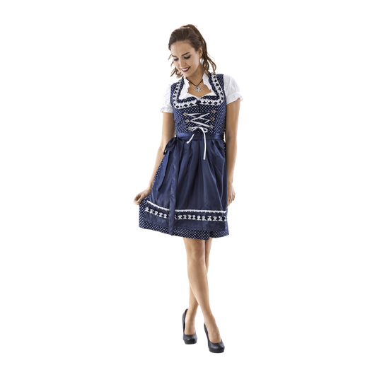 Blauw-wit polkadot dirndl, driedelig
