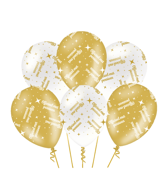Ballonnen Officieel met pensioen goud en wit 6 stuks