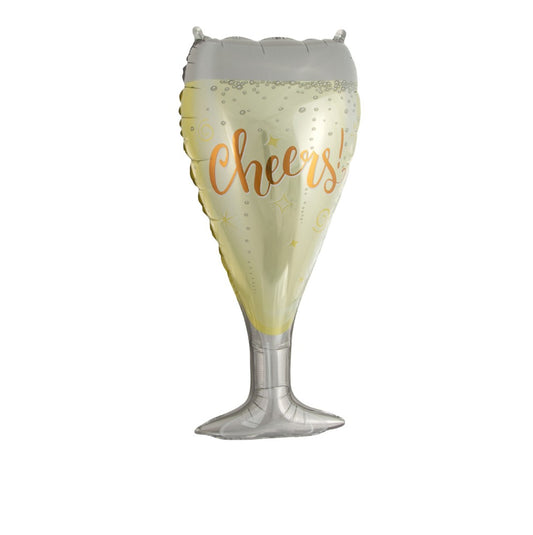 Folieballon in de vorm van een champagneglas met Cheers, 84 cm