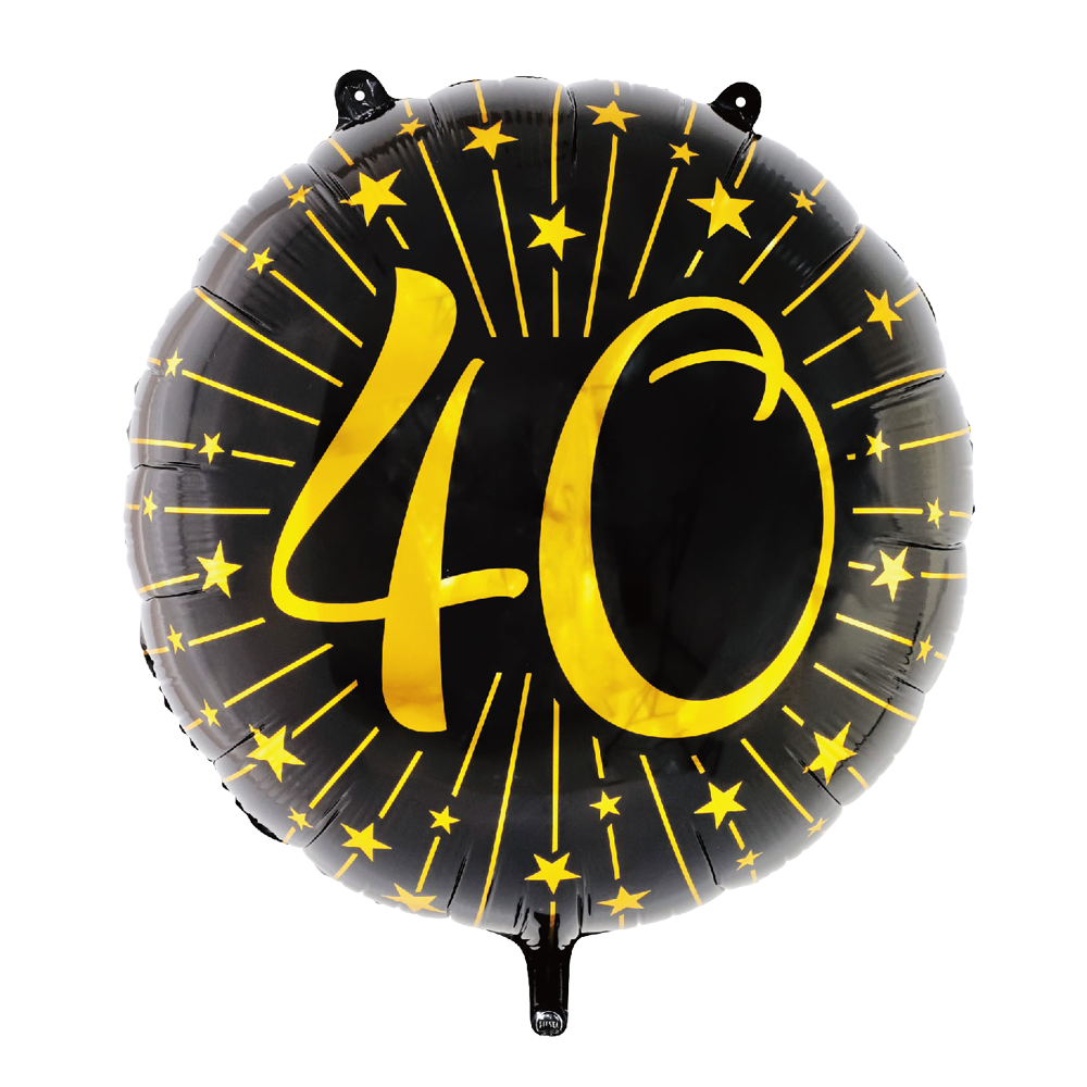 Extra grote ronde folieballon van 71 cm in zwart met een gouden 40 en sterren