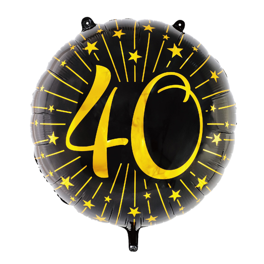 Extra grote ronde folieballon van 71 cm in zwart met een gouden 40 en sterren