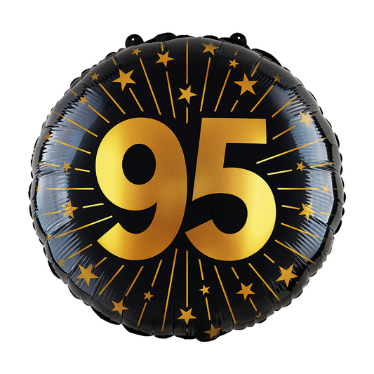 Ronde folieballon van 45 cm in zwart met een gouden 95 en sterren