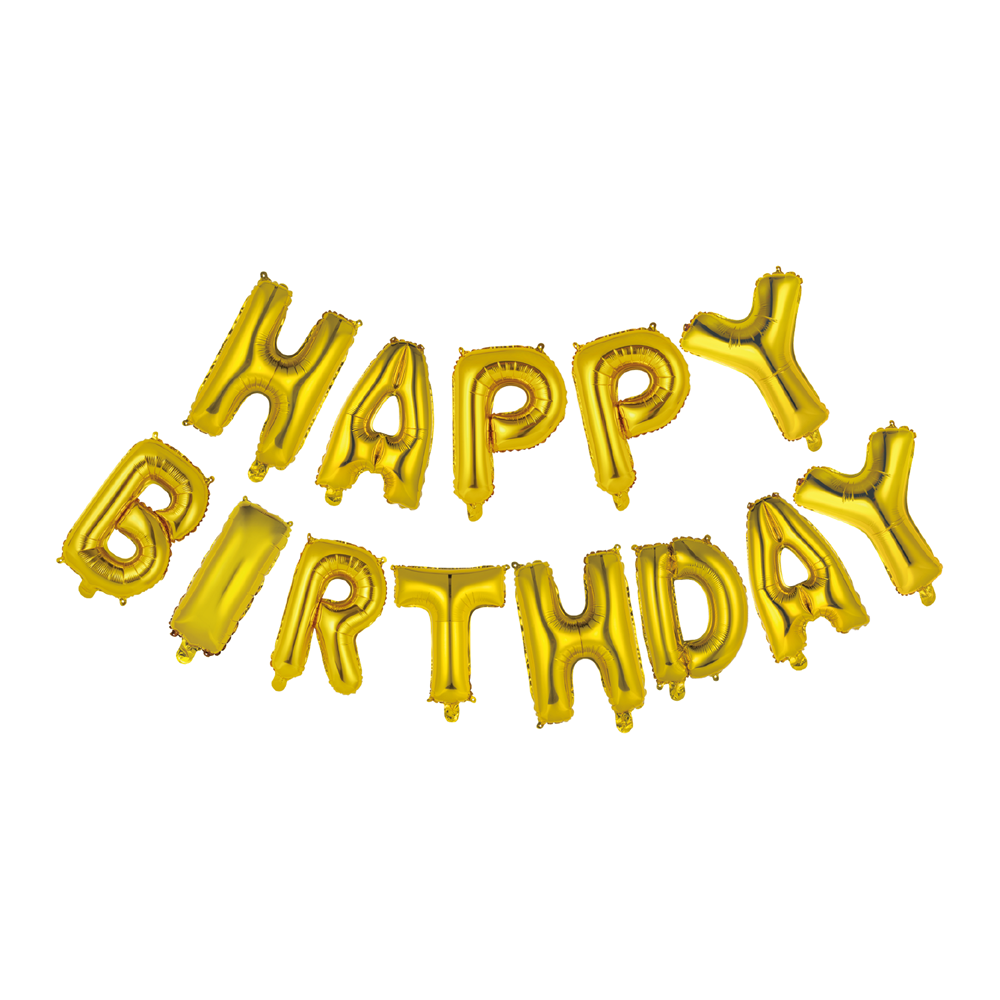 Gouden losse letterballonnen die Happy Birthday spellen, 16 inch per letter