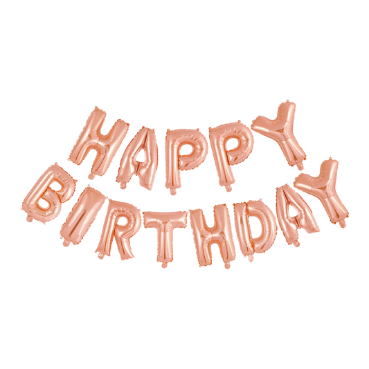 Roségouden losse letterballonnen die Happy Birthday spellen, 16 inch per letter