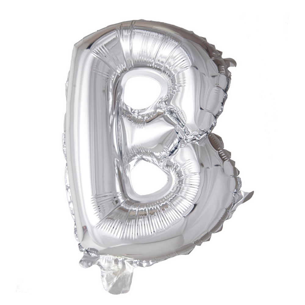 Zilverkleurige XL folieballon in de vorm van de letter B, 101 cm hoog