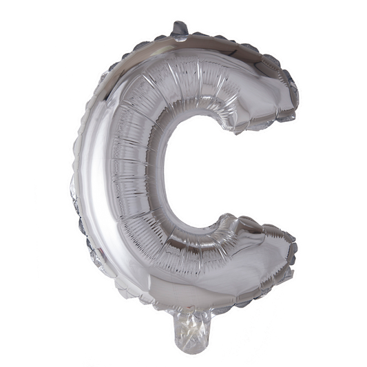 Zilverkleurige XL folieballon in de vorm van de letter C, 101 cm hoog