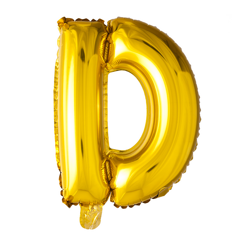 Goudkleurige XL folieballon in de vorm van de letter D, 101 cm hoog