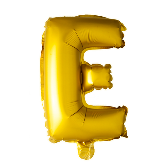 Goudkleurige XL folieballon in de vorm van de letter E, 101 cm hoog