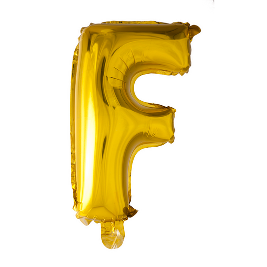 Goudkleurige XL folieballon in de vorm van de letter F, 101 cm hoog