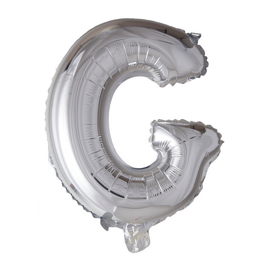 Zilverkleurige XL folieballon in de vorm van de letter G, 101 cm hoog