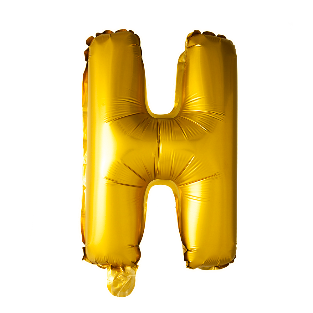 Goudkleurige XL folieballon in de vorm van de letter H, 101 cm hoog