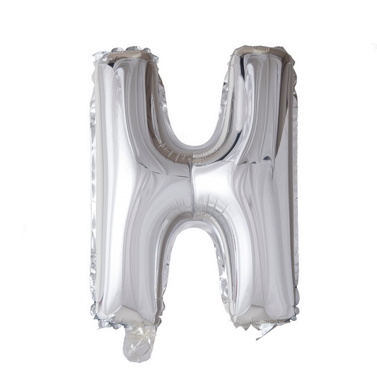 Zilverkleurige XL folieballon in de vorm van de letter H, 101 cm hoog