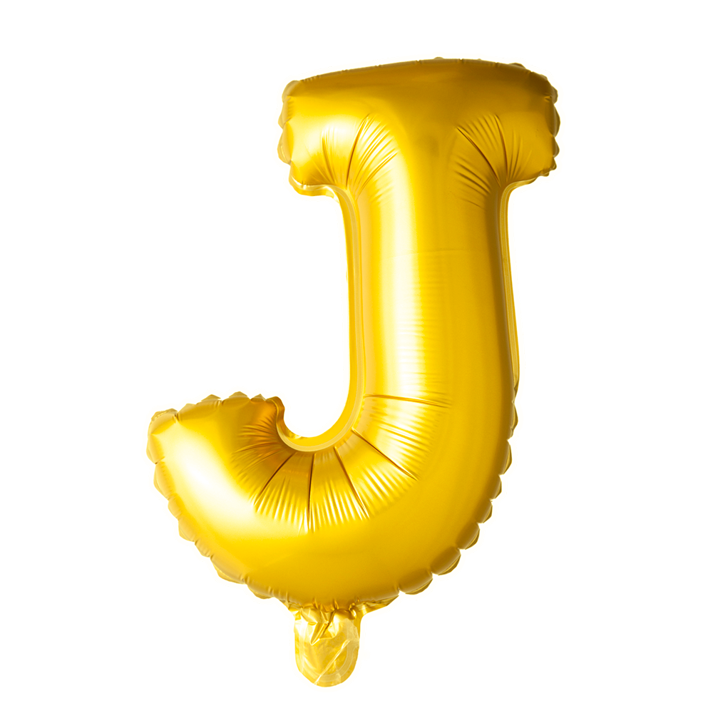 Goudkleurige XL folieballon in de vorm van de letter J, 101 cm hoog