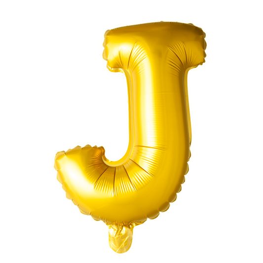 Goudkleurige XL folieballon in de vorm van de letter J, 101 cm hoog