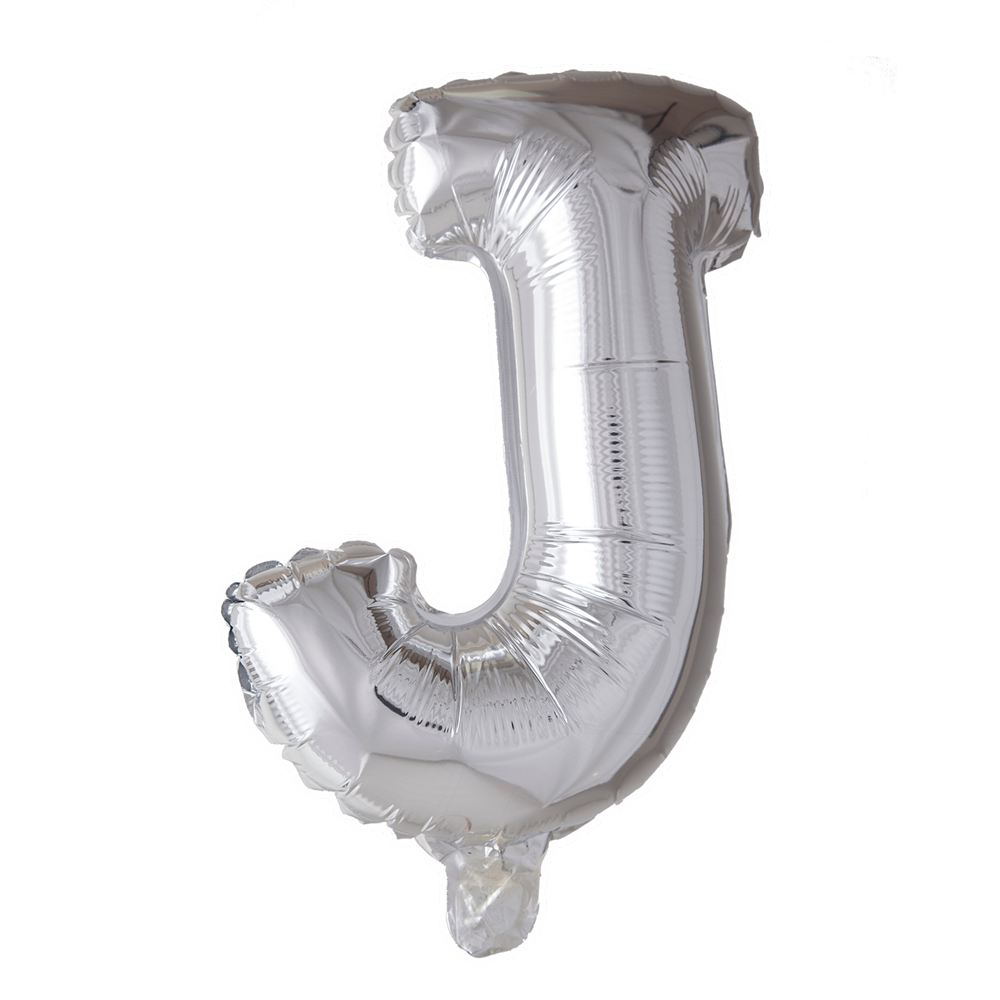 Zilverkleurige XL folieballon in de vorm van de letter J, 101 cm hoog