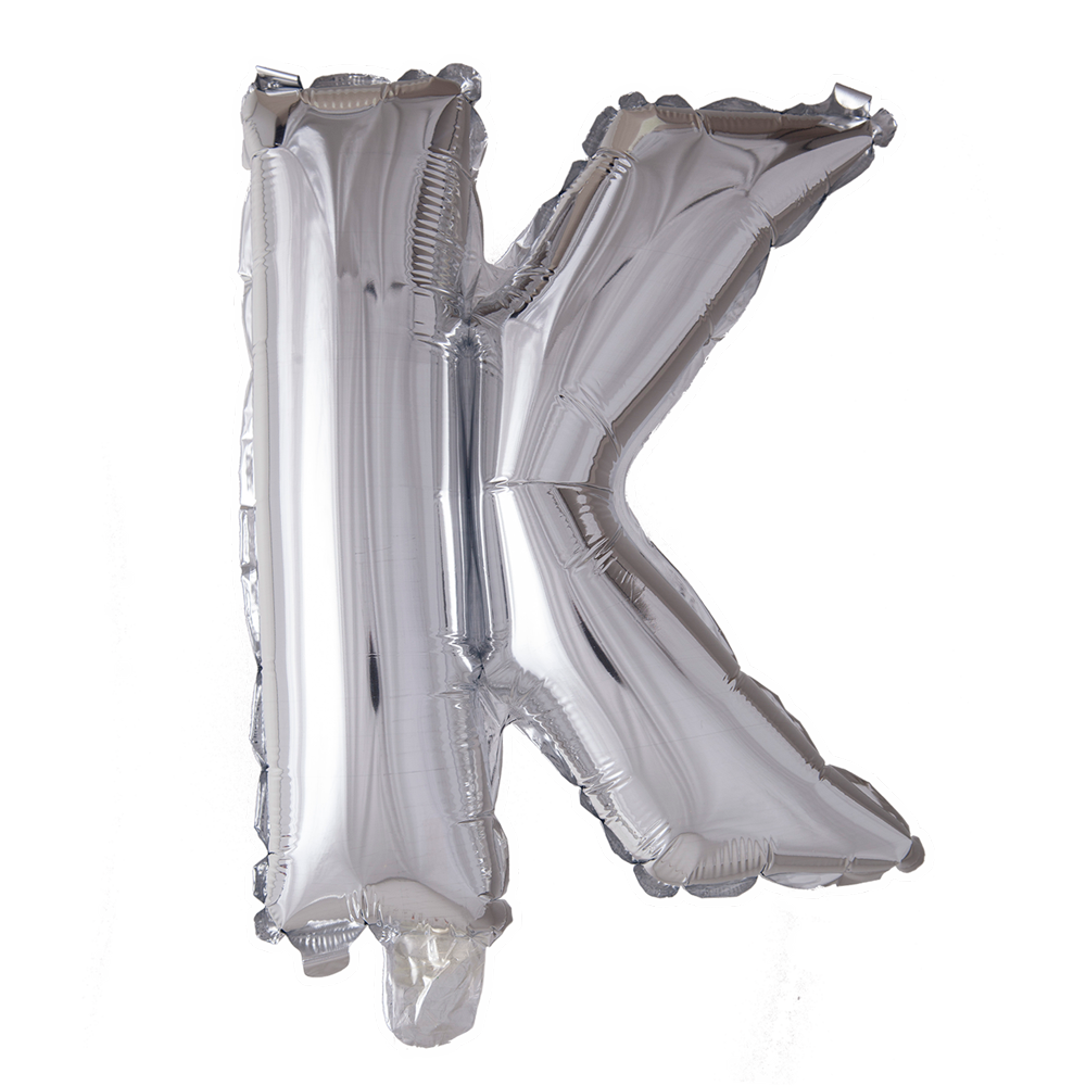 Zilverkleurige XL folieballon in de vorm van de letter K, 101 cm hoog