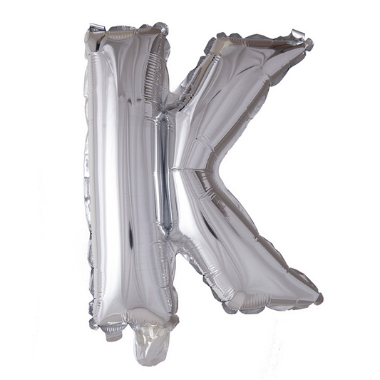 Zilverkleurige XL folieballon in de vorm van de letter K, 101 cm hoog