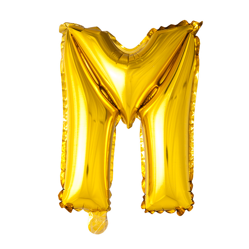 Goudkleurige XL folieballon in de vorm van de letter M, 101 cm hoog