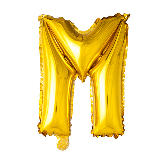 Goudkleurige XL folieballon in de vorm van de letter M, 101 cm hoog
