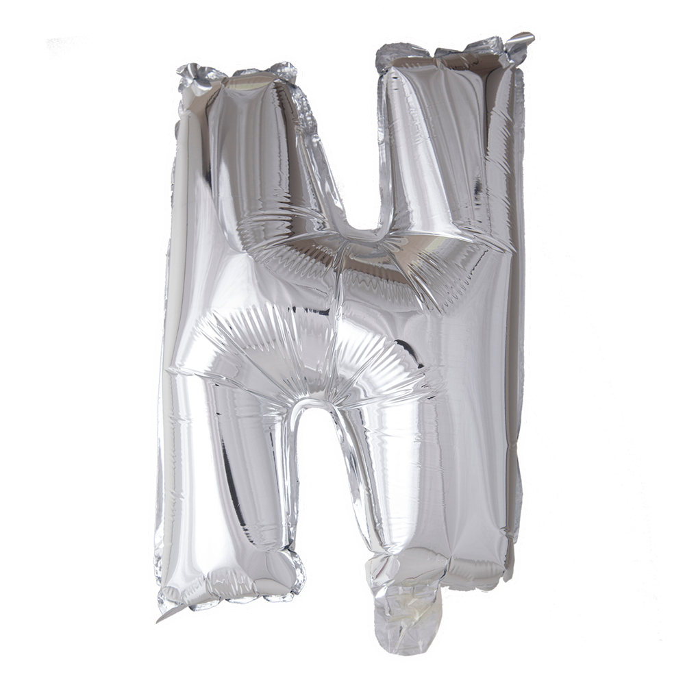 Zilverkleurige XL folieballon in de vorm van de letter N, 101 cm hoog