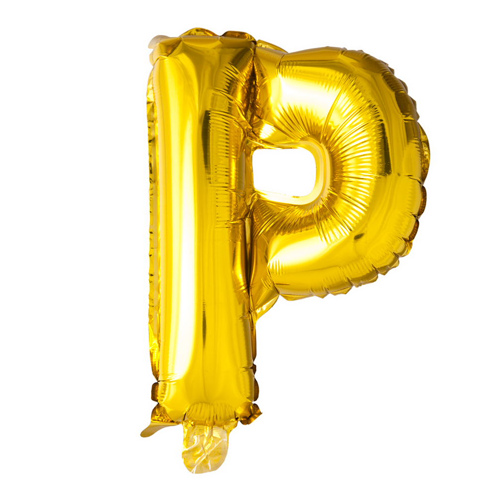 Goudkleurige XL folieballon in de vorm van de letter P, 101 cm hoog