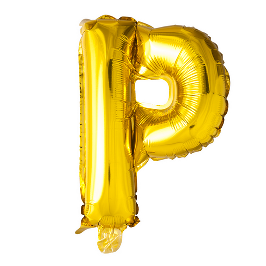 Goudkleurige XL folieballon in de vorm van de letter P, 101 cm hoog