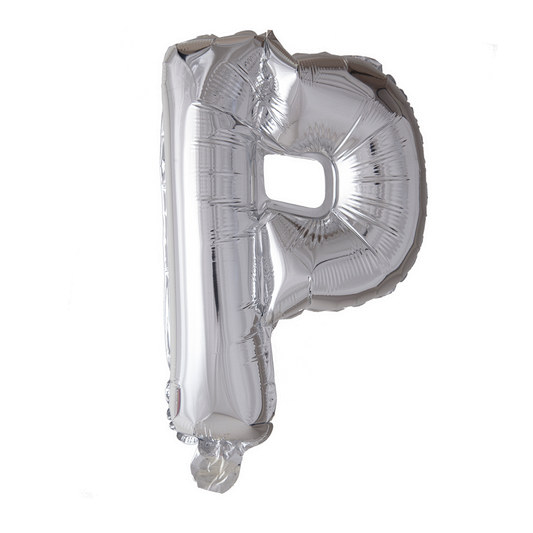Zilverkleurige XL folieballon in de vorm van de letter P, 101 cm hoog