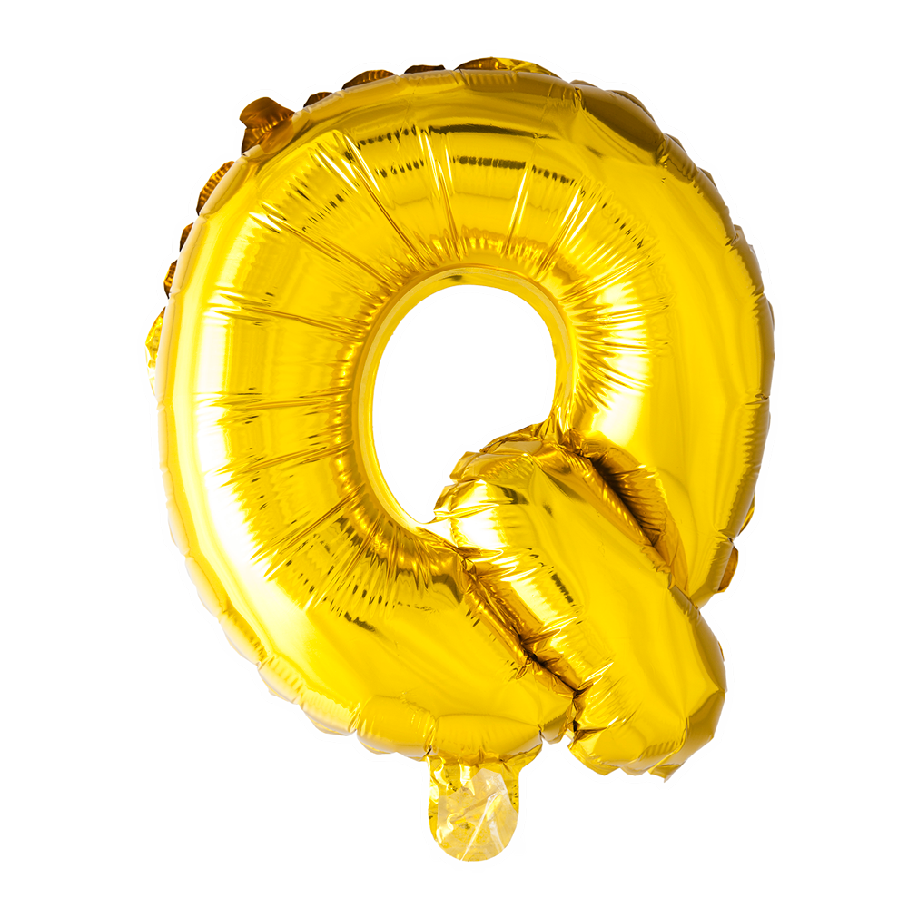 Goudkleurige XL folieballon in de vorm van de letter Q, 101 cm hoog