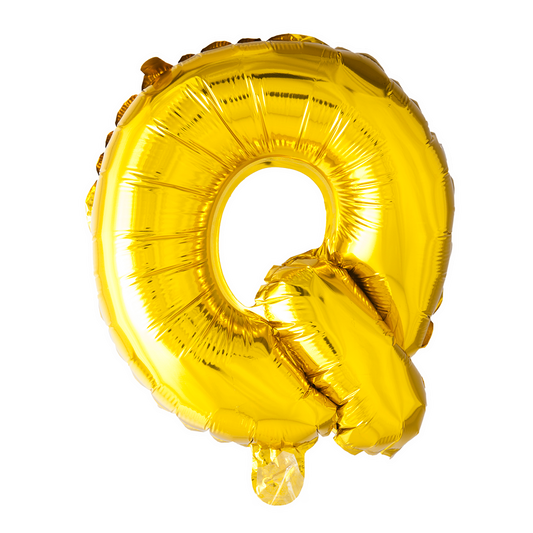 Goudkleurige XL folieballon in de vorm van de letter Q, 101 cm hoog