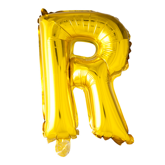 Goudkleurige XL folieballon in de vorm van de letter R, 101 cm hoog