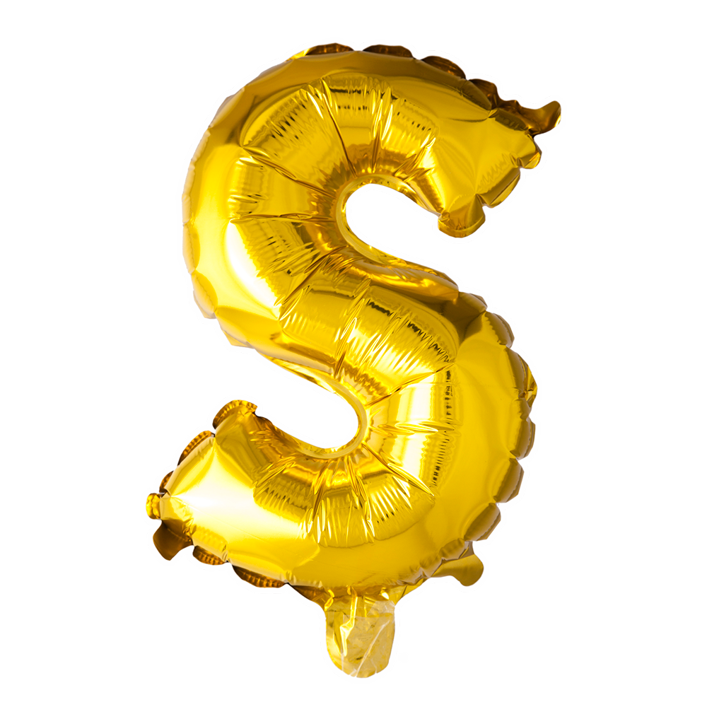 Goudkleurige XL folieballon in de vorm van de letter S, 101 cm hoog