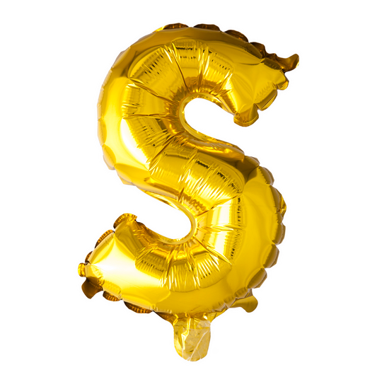 Goudkleurige XL folieballon in de vorm van de letter S, 101 cm hoog