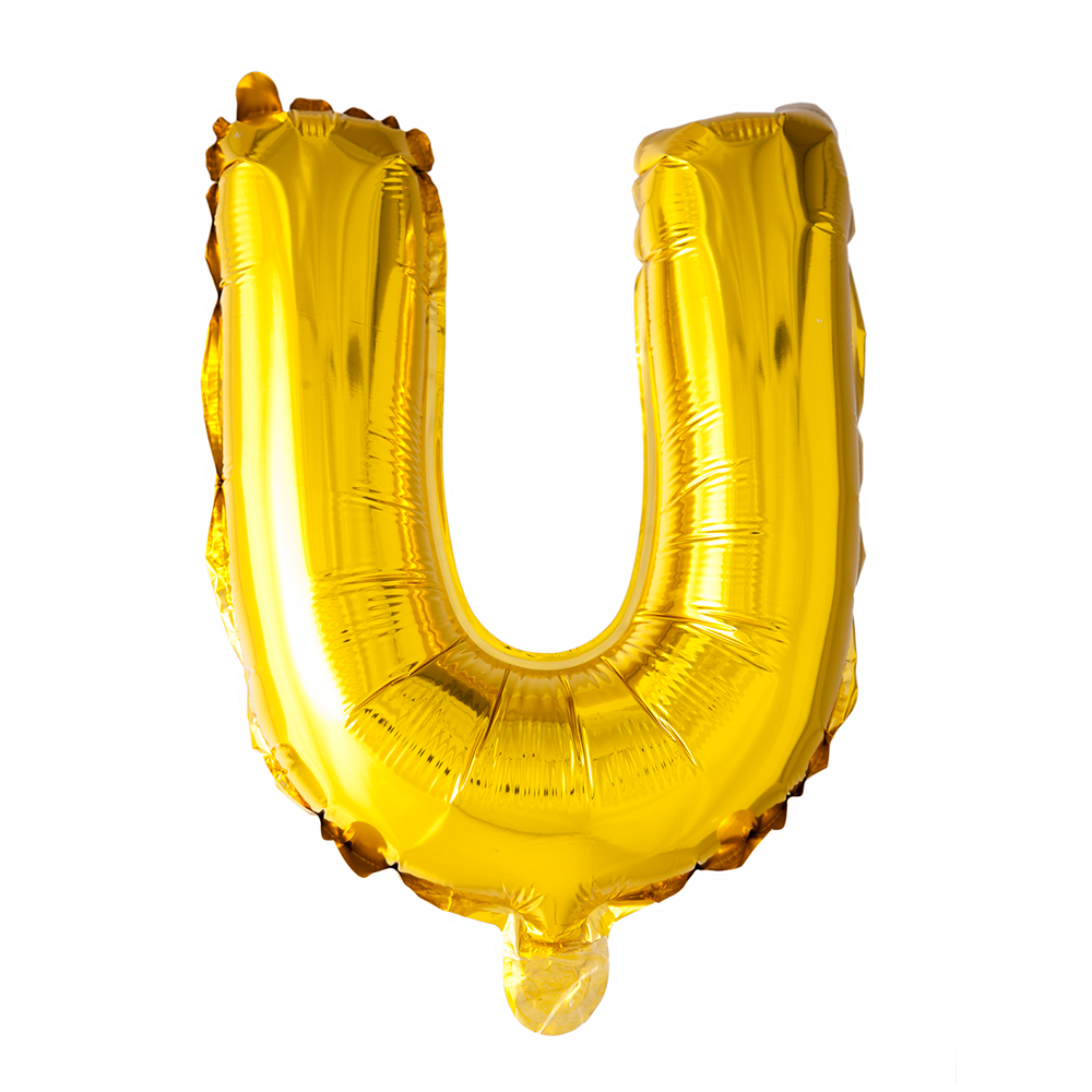 Goudkleurige XL folieballon in de vorm van de letter U, 101 cm hoog