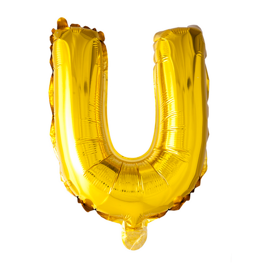 Goudkleurige XL folieballon in de vorm van de letter U, 101 cm hoog