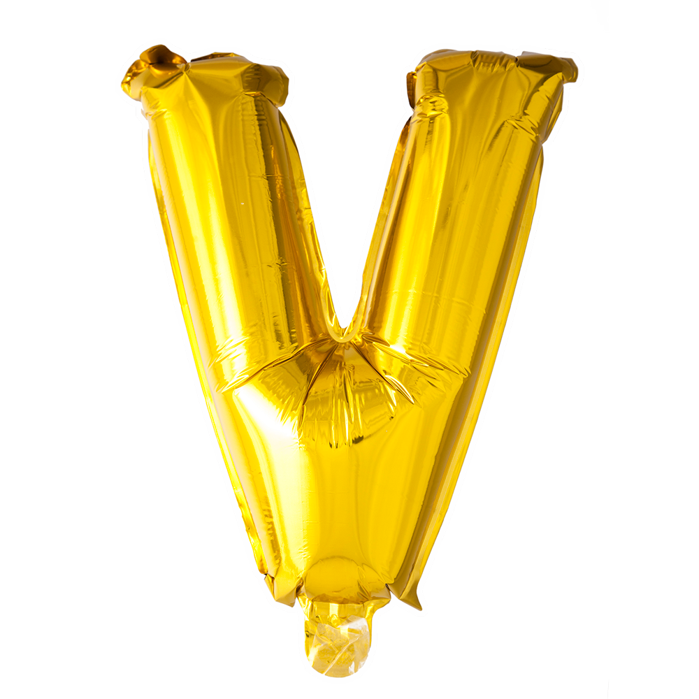 Goudkleurige XL folieballon in de vorm van de letter V, 101 cm hoog