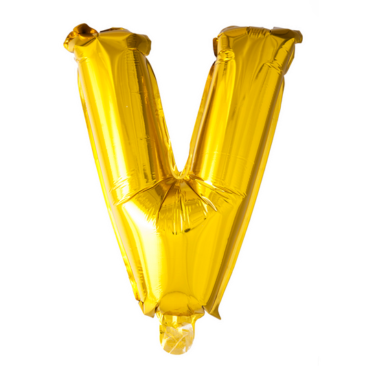 Goudkleurige XL folieballon in de vorm van de letter V, 101 cm hoog